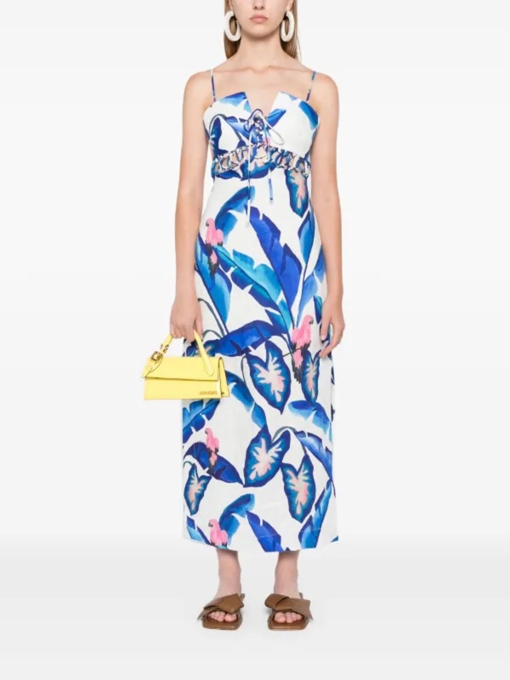 FARM Rio White Maxi Dress with Blue and Pink Tropical Print